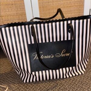 Victoria's Secret Black and White Striped Tote Bag